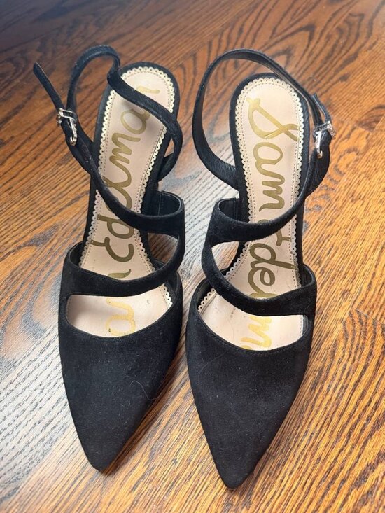 Sam Edelman Shoes - Sam Edelman Black Suede Strappy Pointed Toe Slingback Heels